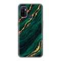 Дизайнерский силиконовый с усиленными углами чехол для OPPO A53 Мрамор зеленое золото