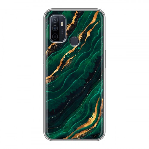 Дизайнерский силиконовый с усиленными углами чехол для OPPO A53 Мрамор зеленое золото