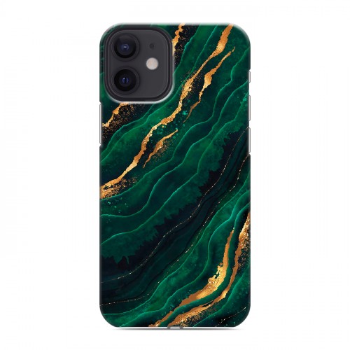 Дизайнерский силиконовый с усиленными углами чехол для Iphone 12 Mini Мрамор зеленое золото