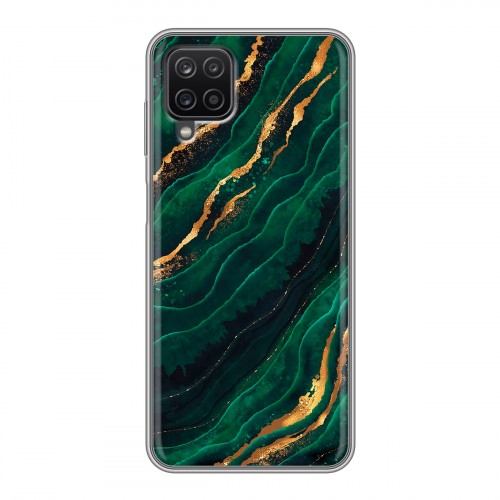 Дизайнерский силиконовый чехол для Samsung Galaxy A12 Мрамор зеленое золото