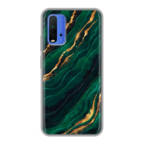 Дизайнерский силиконовый чехол для Xiaomi RedMi 9T Мрамор зеленое золото