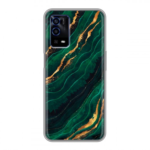Дизайнерский силиконовый с усиленными углами чехол для OPPO A55 Мрамор зеленое золото