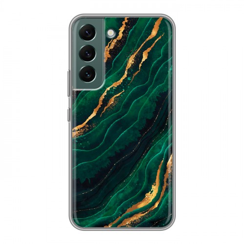 Дизайнерский силиконовый чехол для Samsung Galaxy S22 Мрамор зеленое золото