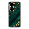 Дизайнерский силиконовый чехол для Huawei P50 Pro Мрамор зеленое золото