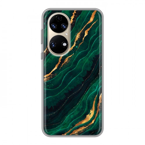 Дизайнерский силиконовый чехол для Huawei P50 Pro Мрамор зеленое золото
