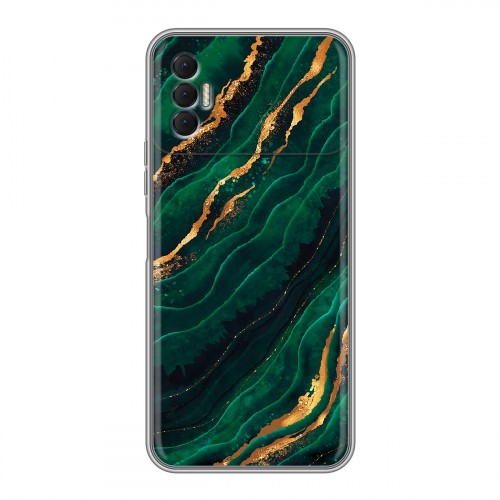 Дизайнерский силиконовый чехол для Tecno Spark 8P Мрамор зеленое золото