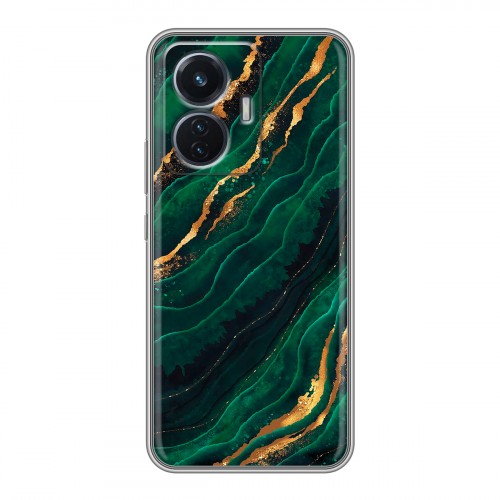 Дизайнерский силиконовый чехол для Vivo T1 Мрамор зеленое золото
