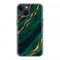 Дизайнерский силиконовый чехол для Iphone 14 Мрамор зеленое золото