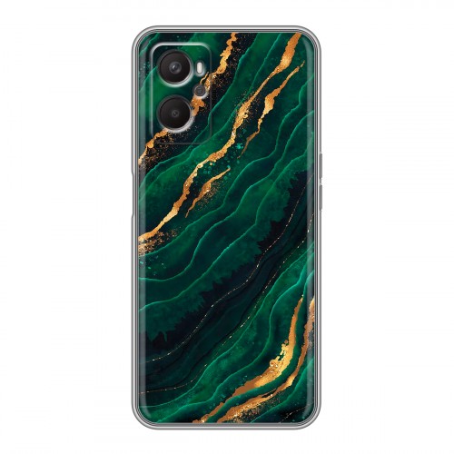 Дизайнерский силиконовый с усиленными углами чехол для OPPO A96 Мрамор зеленое золото