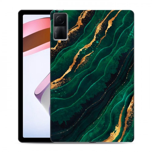 Дизайнерский силиконовый чехол для Xiaomi RedMi Pad Мрамор зеленое золото