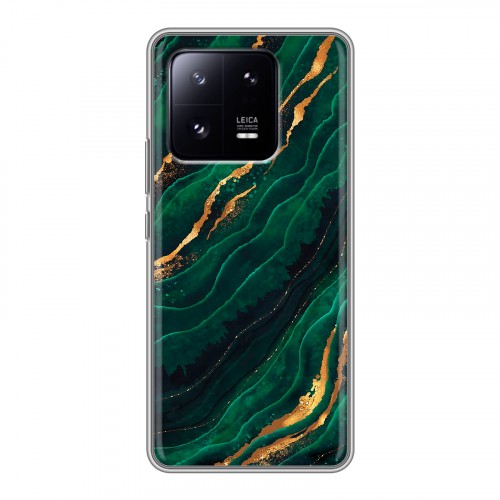Дизайнерский силиконовый чехол для Xiaomi 13 Pro Мрамор зеленое золото