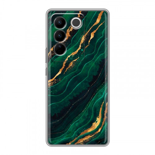 Дизайнерский силиконовый чехол для Vivo V27 Мрамор зеленое золото