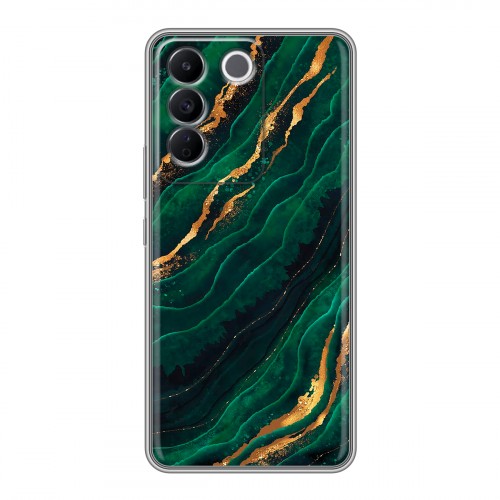 Дизайнерский силиконовый чехол для Vivo V27e Мрамор зеленое золото