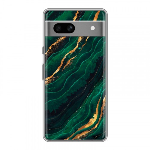Дизайнерский силиконовый чехол для Google Pixel 7A Мрамор зеленое золото