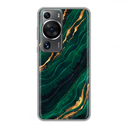 Дизайнерский силиконовый чехол для Huawei P60 Мрамор зеленое золото