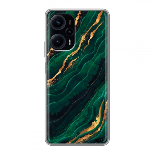 Дизайнерский силиконовый чехол для XIaomi Poco F5 Мрамор зеленое золото