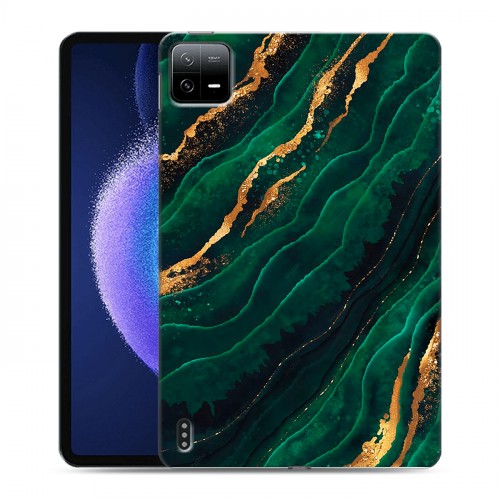 Дизайнерский силиконовый чехол для Xiaomi Pad 6 Мрамор зеленое золото