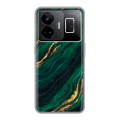 Дизайнерский силиконовый чехол для Realme GT3 Мрамор зеленое золото