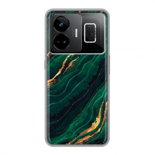 Дизайнерский силиконовый чехол для Realme GT3 Мрамор зеленое золото