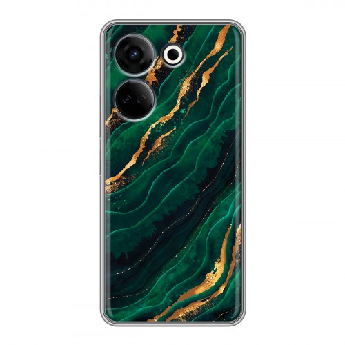 Дизайнерский силиконовый чехол для Tecno Camon 20 Мрамор зеленое золото