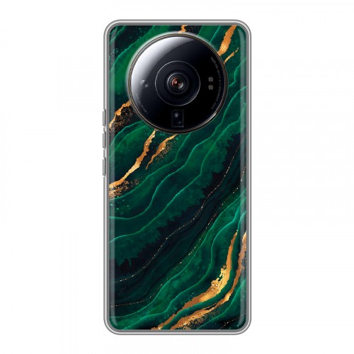 Дизайнерский силиконовый чехол для Xiaomi 12S Ultra Мрамор зеленое золото