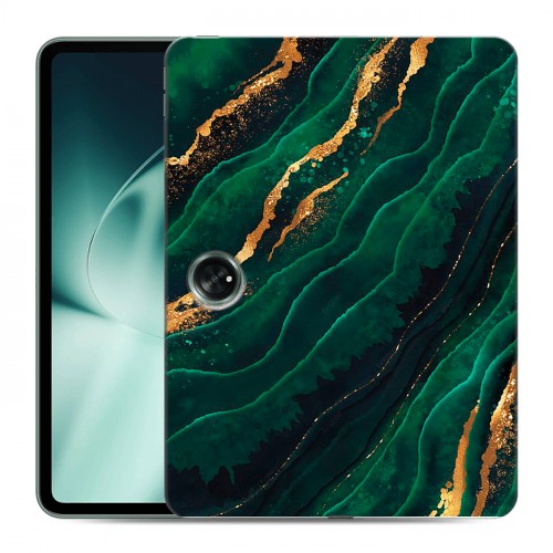 Дизайнерский силиконовый чехол для OnePlus Pad Мрамор зеленое золото