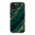 Дизайнерский силиконовый чехол для Iphone 15 Мрамор зеленое золото