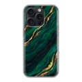 Дизайнерский силиконовый чехол для Iphone 15 Pro Мрамор зеленое золото