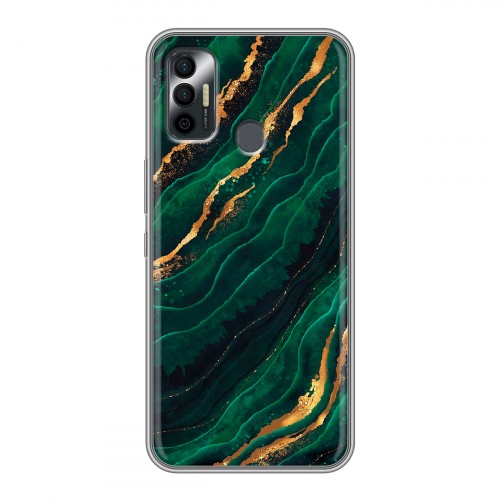 Дизайнерский силиконовый чехол для Tecno Spark 7 Мрамор зеленое золото