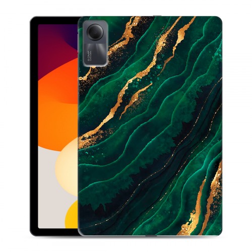 Дизайнерский силиконовый чехол для Xiaomi RedMi Pad SE Мрамор зеленое золото