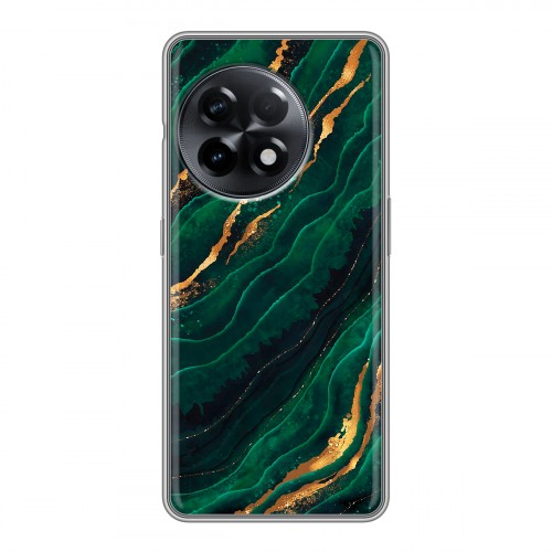 Дизайнерский силиконовый чехол для OnePlus 11R Мрамор зеленое золото