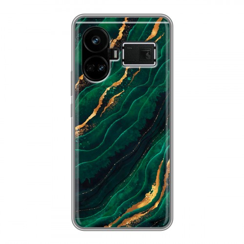 Дизайнерский силиконовый чехол для Realme GT5 Мрамор зеленое золото
