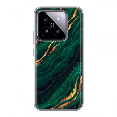 Дизайнерский силиконовый чехол для Xiaomi 14 Мрамор зеленое золото