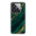 Дизайнерский силиконовый чехол для Xiaomi 14 Pro Мрамор зеленое золото
