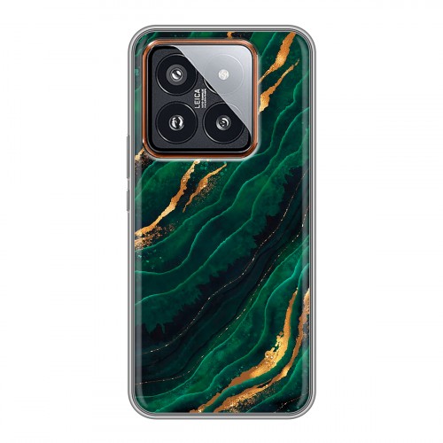 Дизайнерский силиконовый чехол для Xiaomi 14 Pro Мрамор зеленое золото