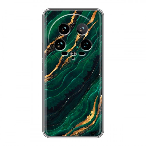 Дизайнерский силиконовый чехол для Xiaomi 14 Ultra Мрамор зеленое золото