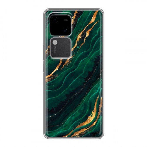 Дизайнерский силиконовый чехол для Vivo V30 5G Мрамор зеленое золото