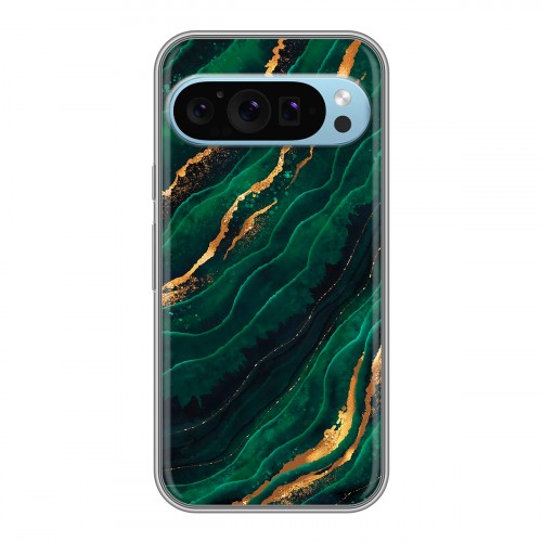 Дизайнерский силиконовый чехол для Google Pixel 9 Мрамор зеленое золото