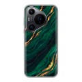 Дизайнерский силиконовый чехол для Huawei Pura 70 Pro Мрамор зеленое золото