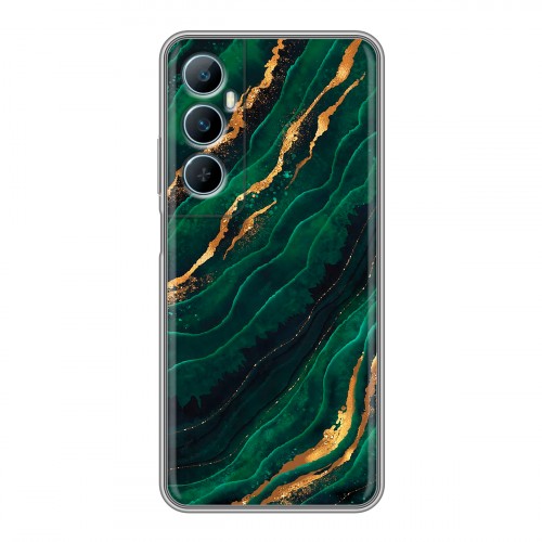 Дизайнерский пластиковый чехол для Realme C65 Мрамор зеленое золото