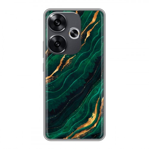Дизайнерский силиконовый чехол для Xiaomi Redmi Turbo 3 Мрамор зеленое золото