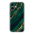 Дизайнерский силиконовый чехол для Iphone 16 Plus Мрамор зеленое золото
