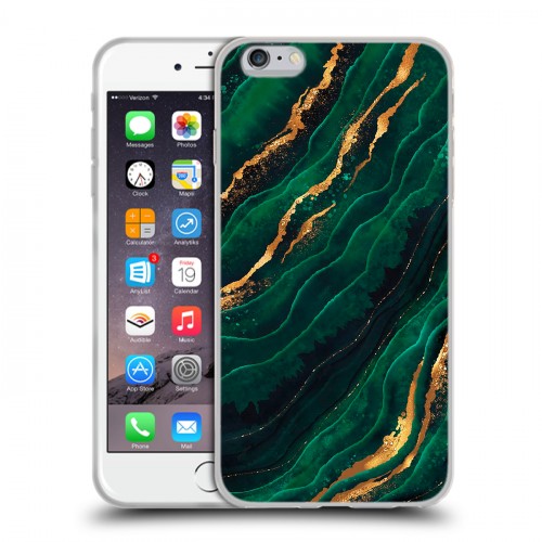 Дизайнерский силиконовый чехол для Iphone 6 Plus/6s Plus Мрамор зеленое золото