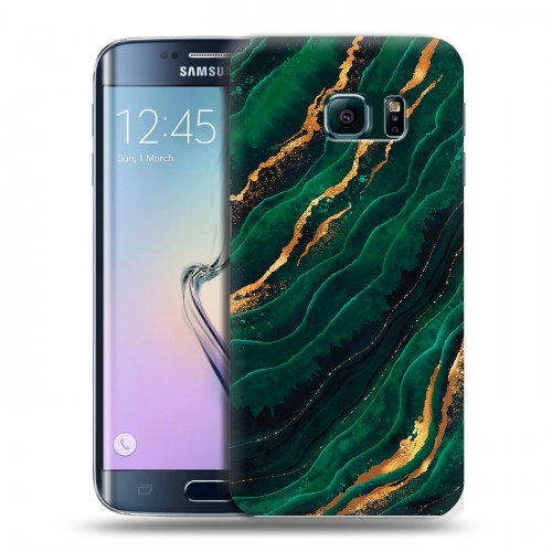 Дизайнерский силиконовый чехол для Samsung Galaxy S6 Edge Мрамор зеленое золото