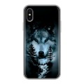 Дизайнерский силиконовый чехол для Iphone x10 Лесной волк