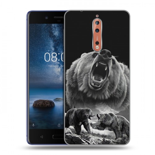 Дизайнерский пластиковый чехол для Nokia 8 Схватка медведей