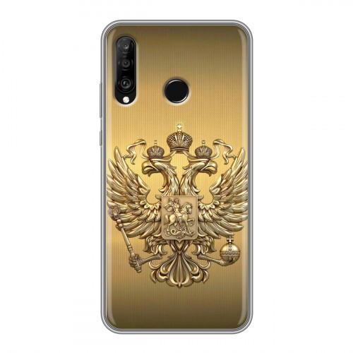 Дизайнерский силиконовый с усиленными углами чехол для Huawei P30 Lite Флаг и герб России