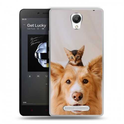 Дизайнерский силиконовый чехол для Xiaomi RedMi Note 2 Собака и котенок