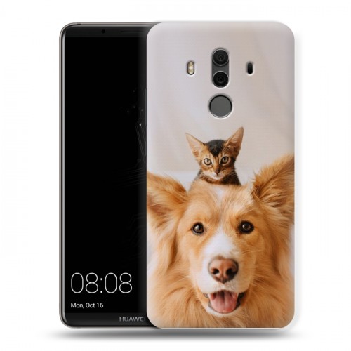 Дизайнерский пластиковый чехол для Huawei Mate 10 Pro Собака и котенок