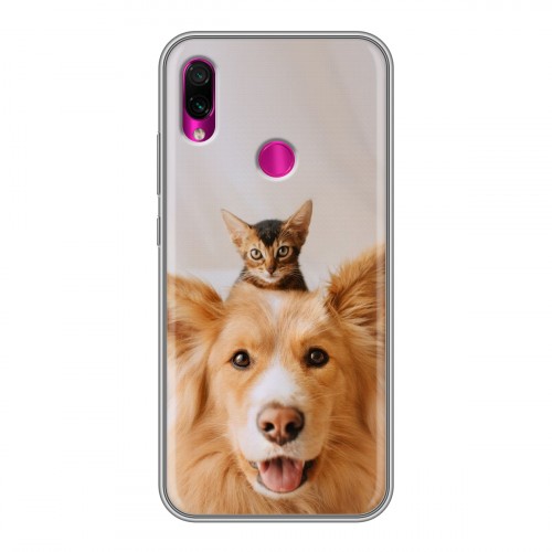 Дизайнерский силиконовый чехол для Xiaomi RedMi Note 7 Собака и котенок